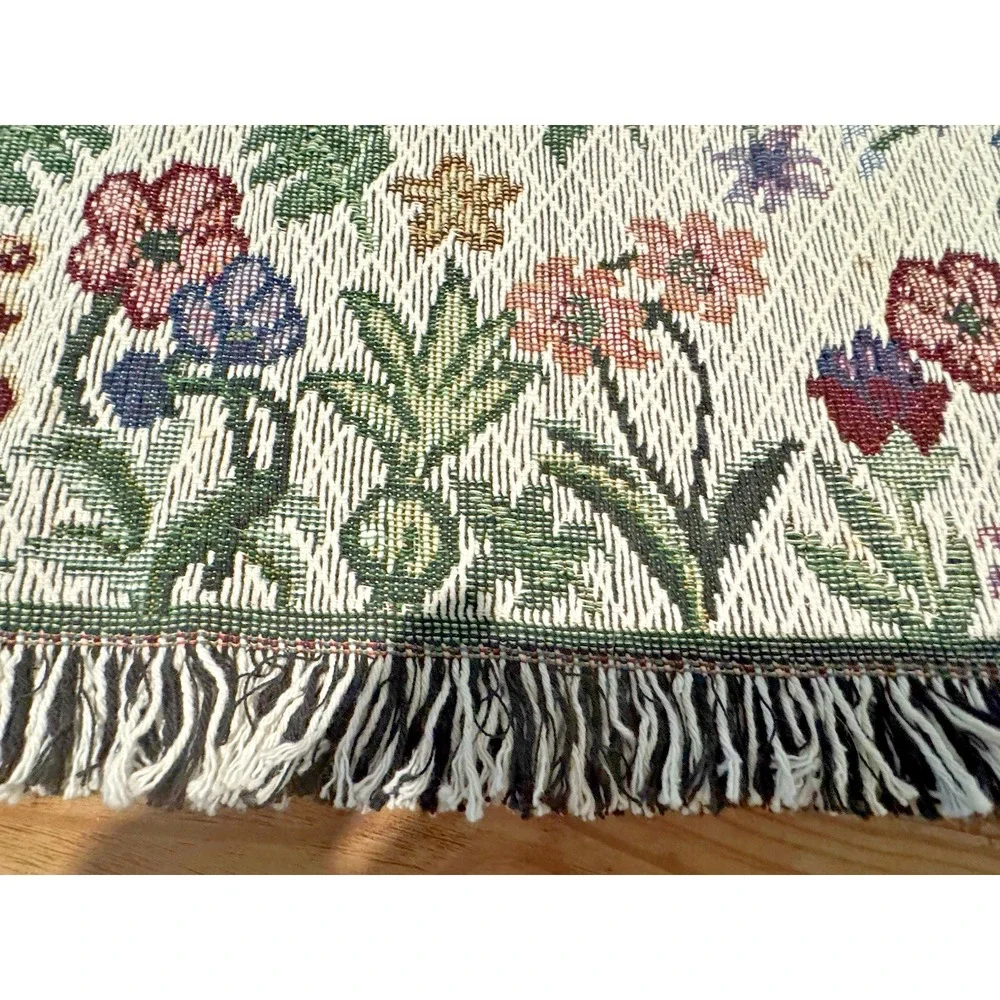 Floral Tapestry Rug 20x36 Cotton Woven Accent Throw Mat Fringe Made in India